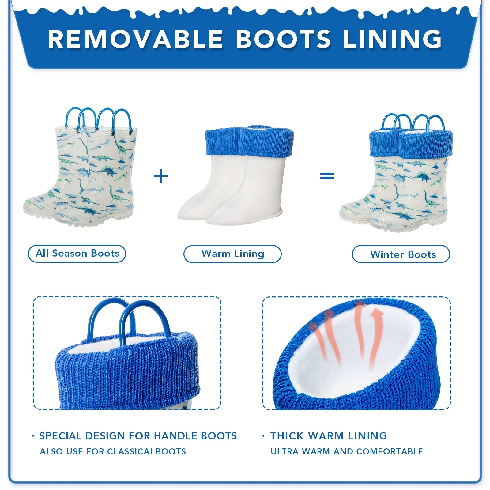 Kid Toddler Light Up Winter Boots with Removable Warm Lining