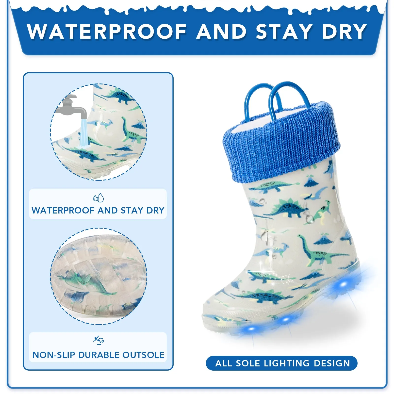 Kid Toddler Light Up Winter Boots with Removable Warm Lining
