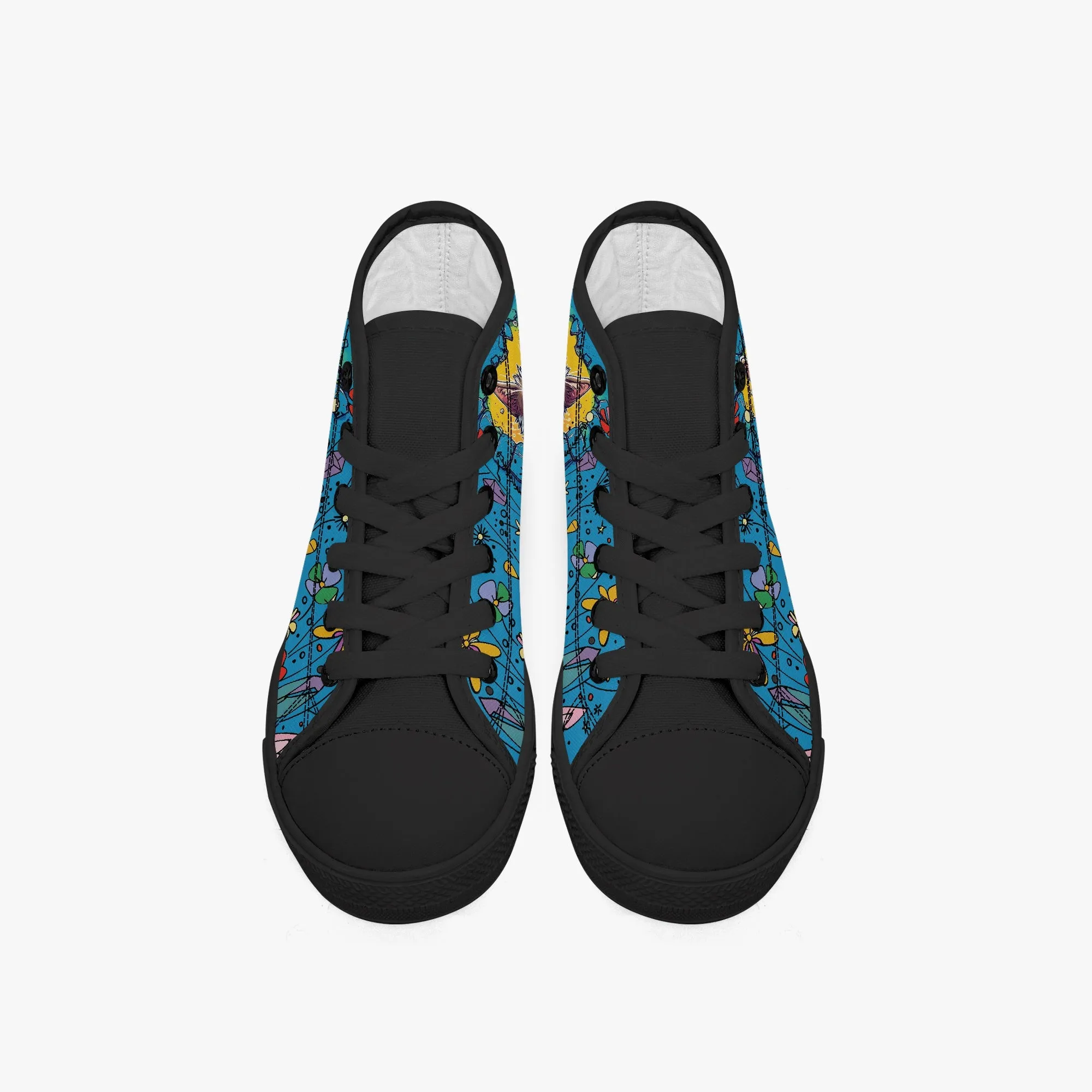 Kid’s High-Top Canvas Shoes-Black Adorable 3D Kitten Canvas Shoes for Girls – High -Tops – Cute Cat Peeking Through Brick Wall