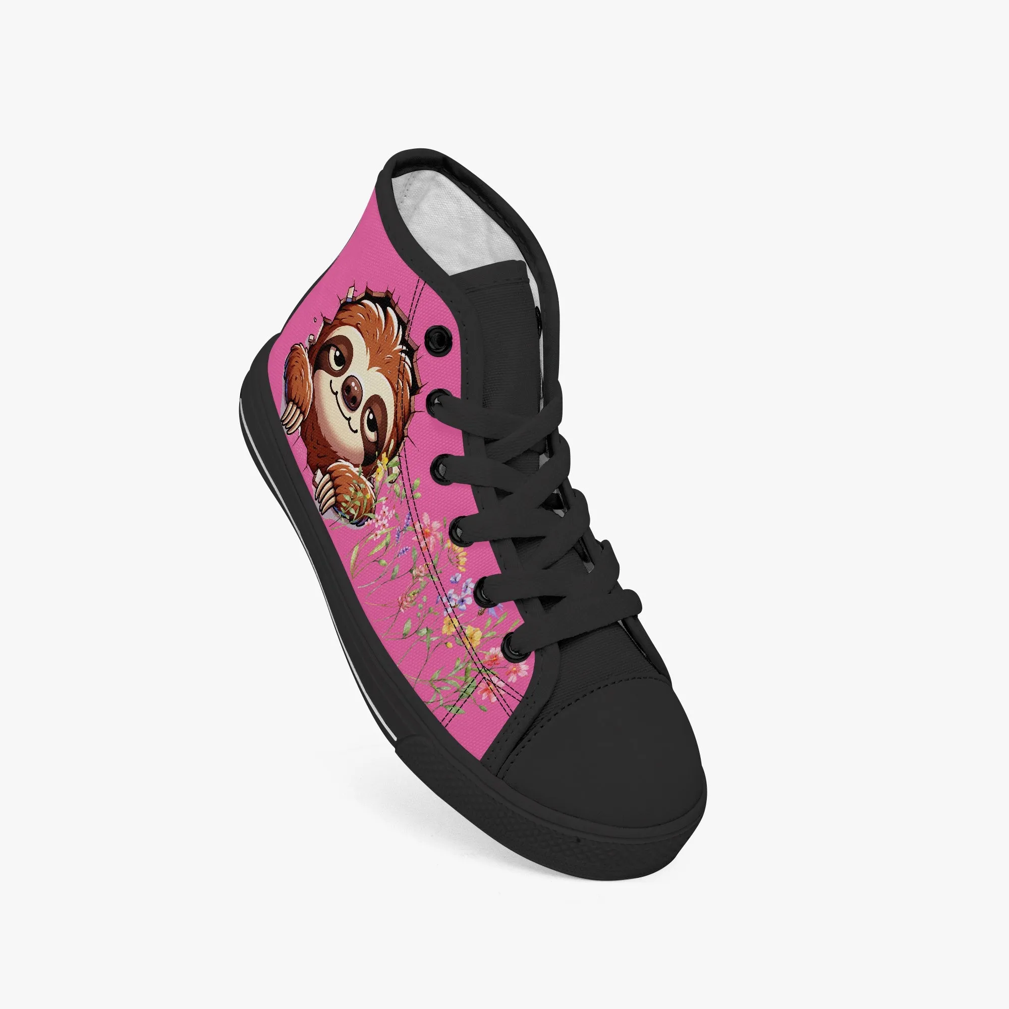Kid’s High-Top Canvas Shoes-Black Girls' Low-Top  cartoon Sloth Canvas Shoes