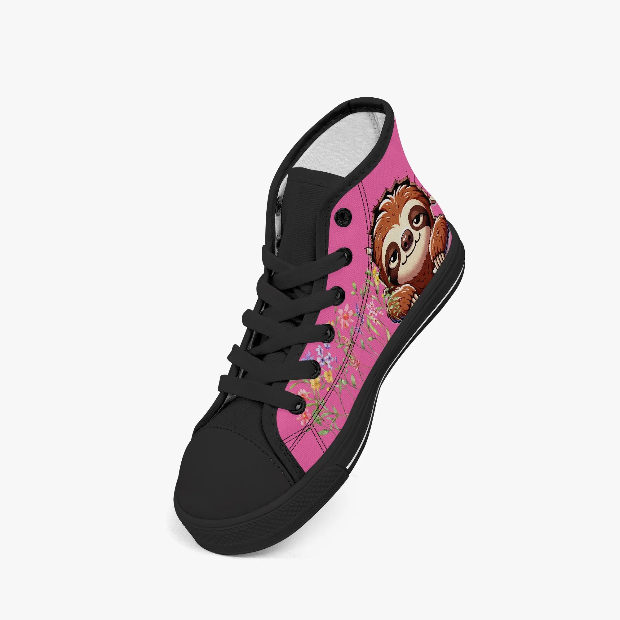Kid’s High-Top Canvas Shoes-Black Girls' Low-Top  cartoon Sloth Canvas Shoes