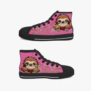 Kid’s High-Top Canvas Shoes-Black Girls' Low-Top  cartoon Sloth Canvas Shoes
