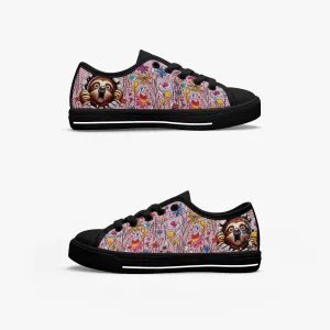 Kid’s Low-Top Canvas Shoes-Black Girls' Low-Top cartoon Sloth Canvas Shoes