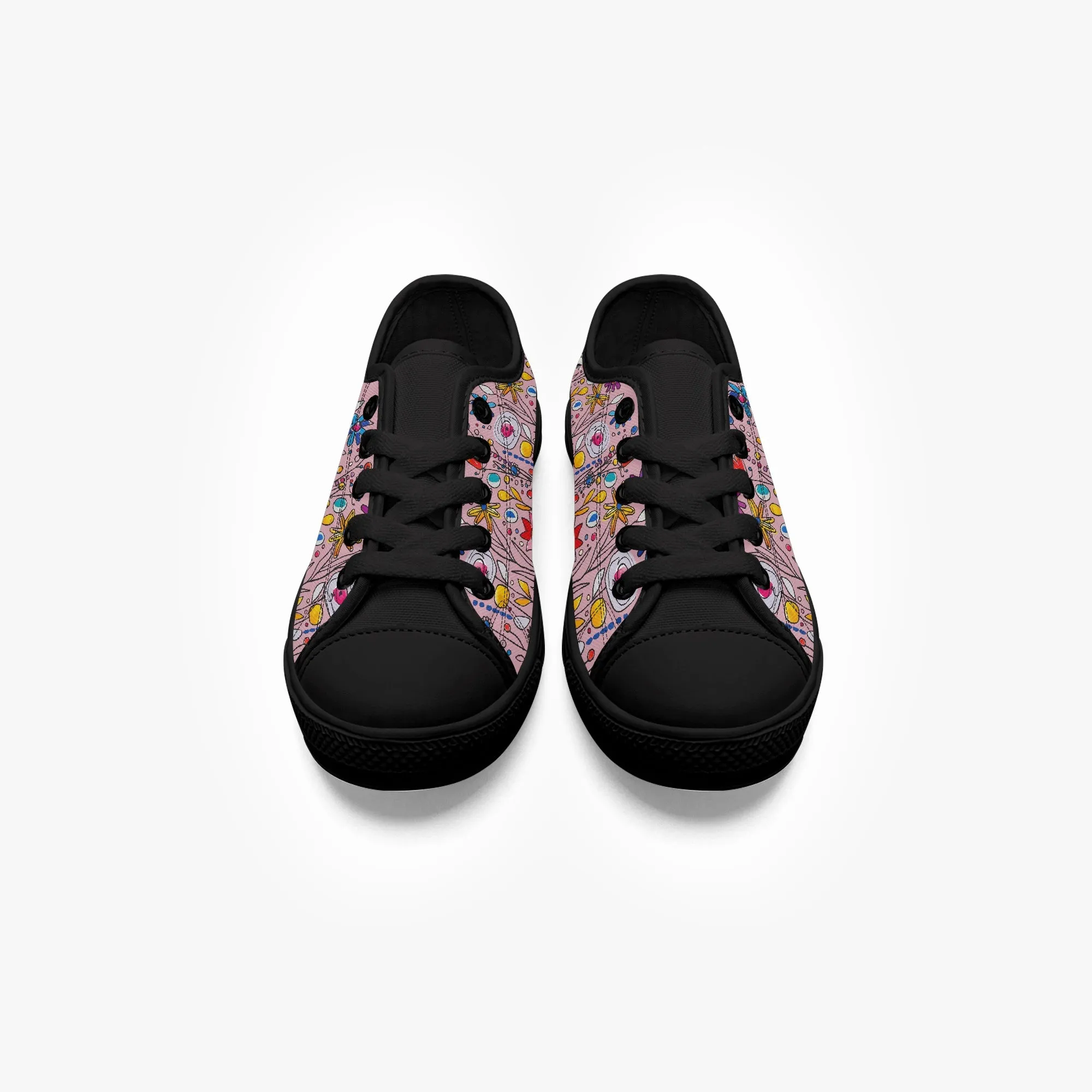 Kid’s Low-Top Canvas Shoes-Black Girls' Low-Top cartoon Sloth Canvas Shoes