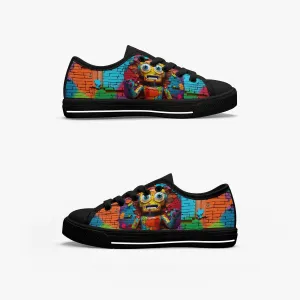 Kid’s Low-Top Canvas Shoes-Black Kids' Low-Top Canvas Shoes – Cartoon 3D Robot Breaking Through Crack Wall