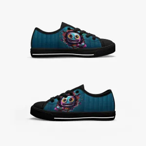 Kid’s Low-Top Canvas Shoes-Black Kids' Low-Top Canvas Shoes – Cartoon 3D Robot Breaking Through Crack Wall