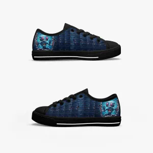 Kid’s Low-Top Canvas Shoes-Black Kids' Low-Top Canvas Shoes – Cartoon 3D Robot Breaking Through Crack Wall