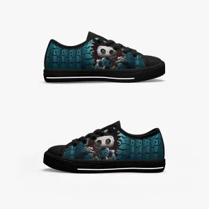 Kid’s Low-Top Canvas Shoes-Black Kids' Low-Top Canvas Shoes – Cartoon 3D Robot Breaking Through Crack Wall