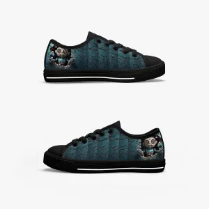 Kid’s Low-Top Canvas Shoes-Black Kids' Low-Top Canvas Shoes – Cartoon 3D Robot Breaking Through Crack Wall