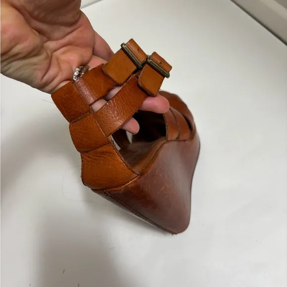 Kork-Ease Platform wedge heels rusty brown leather, strappy, size 38 size 7