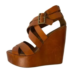 Kork-Ease Platform wedge heels rusty brown leather, strappy, size 38 size 7