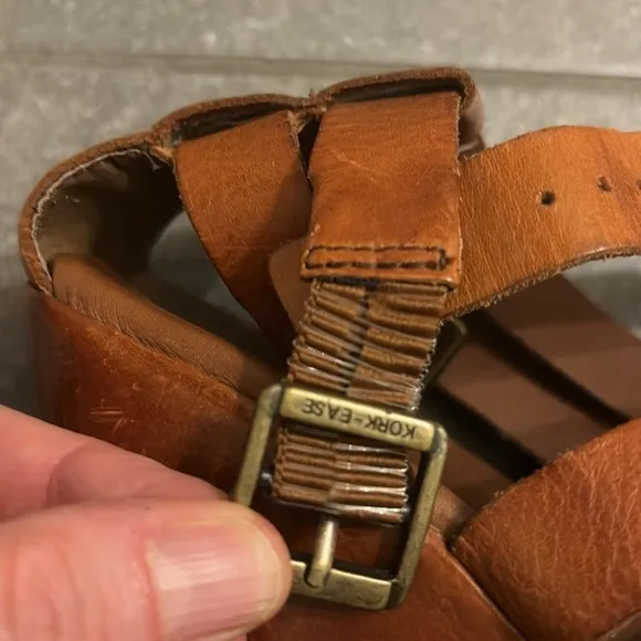 Kork-Ease Platform wedge heels rusty brown leather, strappy, size 38 size 7