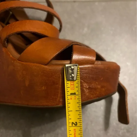 Kork-Ease Platform wedge heels rusty brown leather, strappy, size 38 size 7