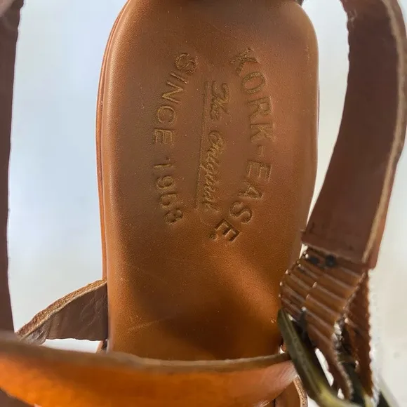 Kork-Ease Platform wedge heels rusty brown leather, strappy, size 38 size 7