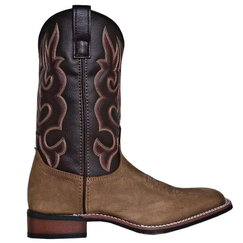 Laredo Men's Lodi Taupe Square Toe Chocolate Leather Western Boot 7898