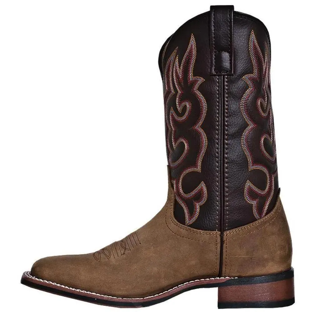 Laredo Men's Lodi Taupe Square Toe Chocolate Leather Western Boot 7898