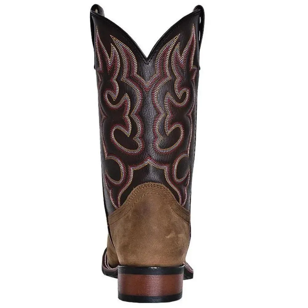 Laredo Men's Lodi Taupe Square Toe Chocolate Leather Western Boot 7898