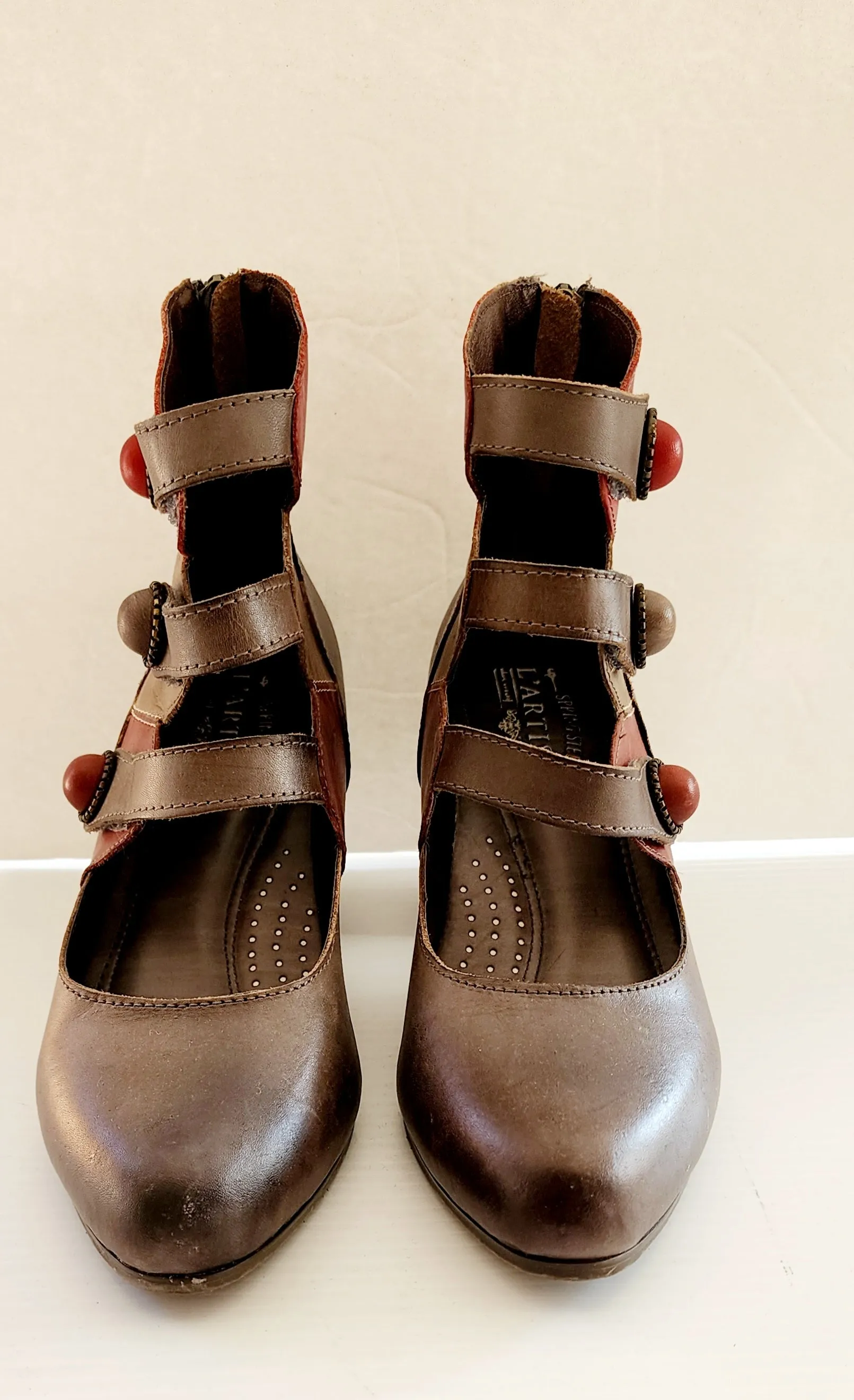 L'Artiste Gray Ankle Booties Multistrap Shoes 38