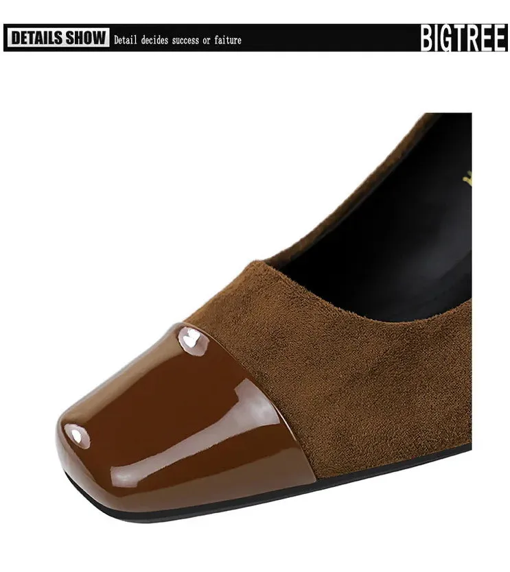 Leopard Print Women Pumps Suede Middle Heel Shoes Sexy Mary Jane Shoes Rhinestone Buckle Ladies Shoe Square Head
