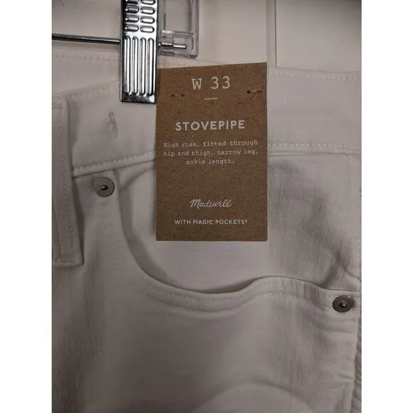 Madewell Women's White Stovepipe High Rise Stretch Ankle Jeans Size 33 NWT