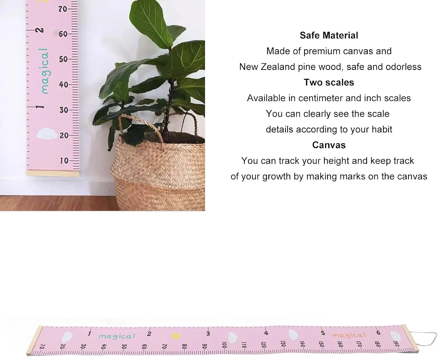 NEW Baby Growth Height Chart, Accurate Baby Height Growth Chart Ruler Removable Canvas Wall Hanging Measurement Chart for Home (Pink Cloud)