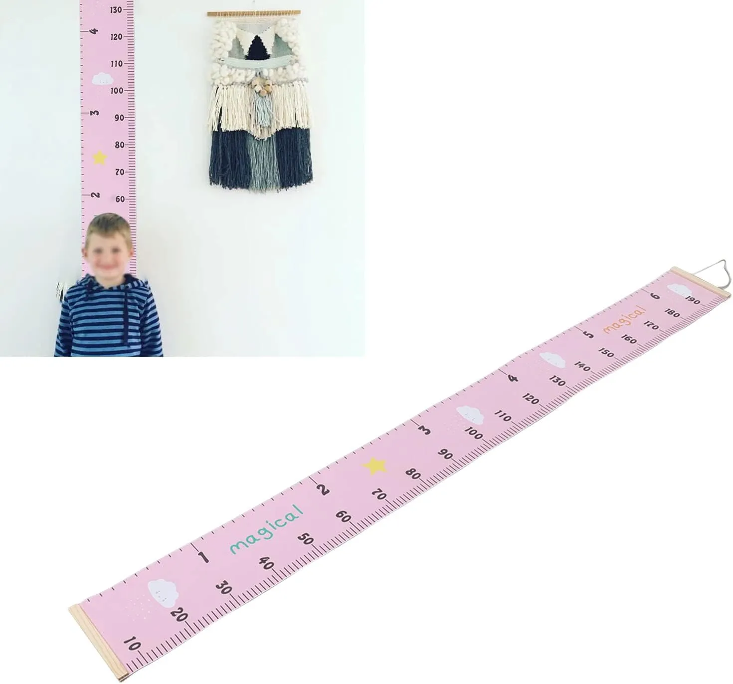 NEW Baby Growth Height Chart, Accurate Baby Height Growth Chart Ruler Removable Canvas Wall Hanging Measurement Chart for Home (Pink Cloud)
