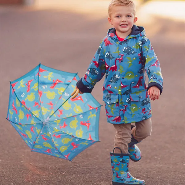 Oakiwear Lined Raincoat Jacket, Blue Dinosaurs Dry and Warm