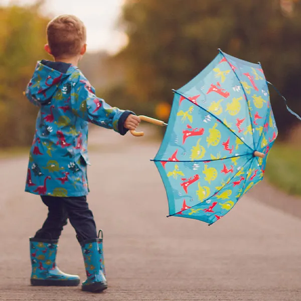 Oakiwear Lined Raincoat Jacket, Blue Dinosaurs Dry and Warm