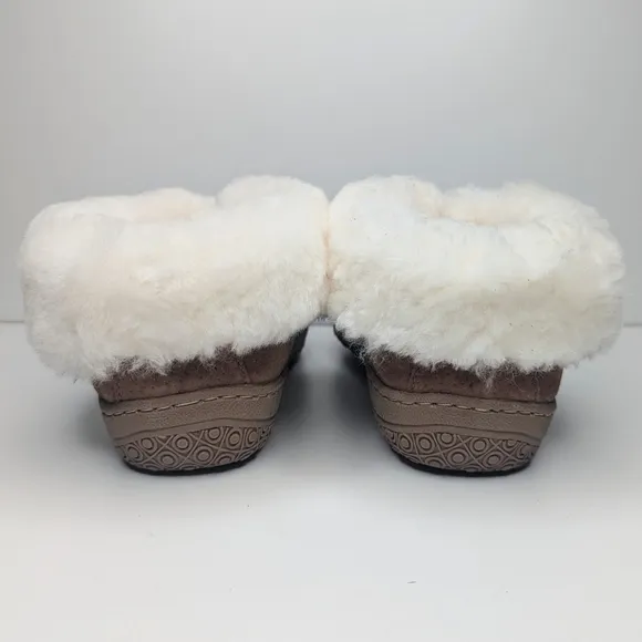 Old Friend Footwear Bootee Slipper sheepskin tan suede leather women's size 7