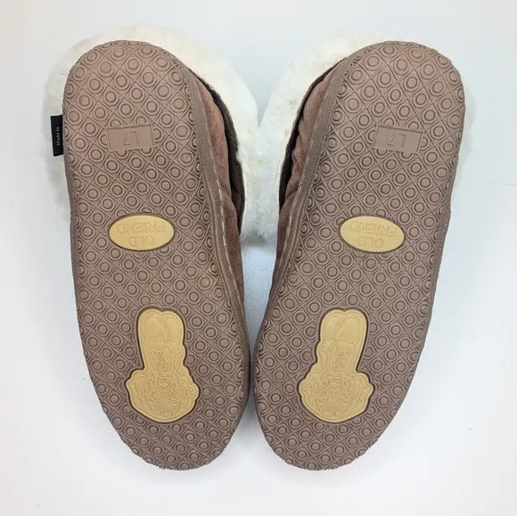 Old Friend Footwear Bootee Slipper sheepskin tan suede leather women's size 7