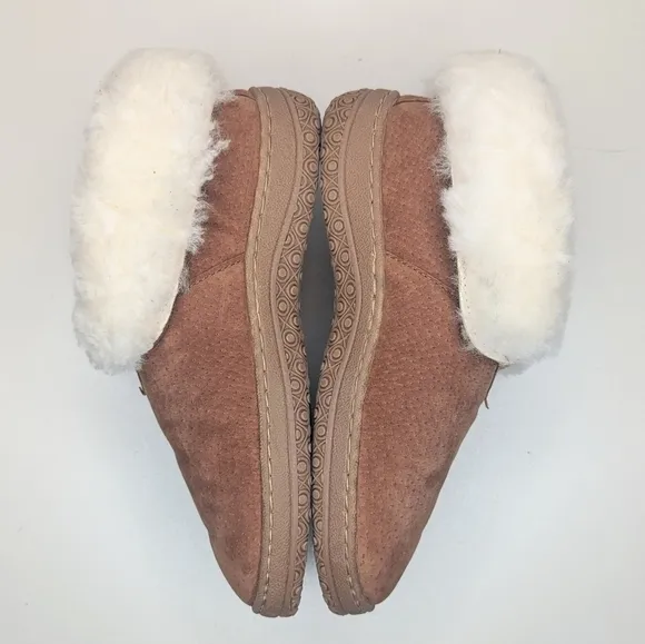 Old Friend Footwear Bootee Slipper sheepskin tan suede leather women's size 7