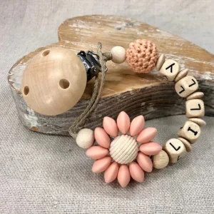 Personalized Gift, Pacifier Clips Personalized Name Handmade Beech Holder Chain Silicone Crown Pacifier Chains Baby Teether Teething Chain Gift