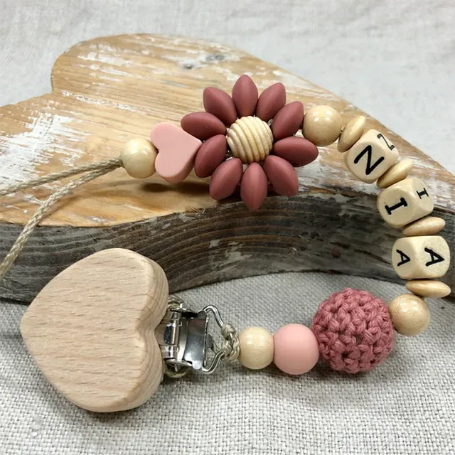 Personalized Gift, Pacifier Clips Personalized Name Handmade Beech Holder Chain Silicone Crown Pacifier Chains Baby Teether Teething Chain Gift