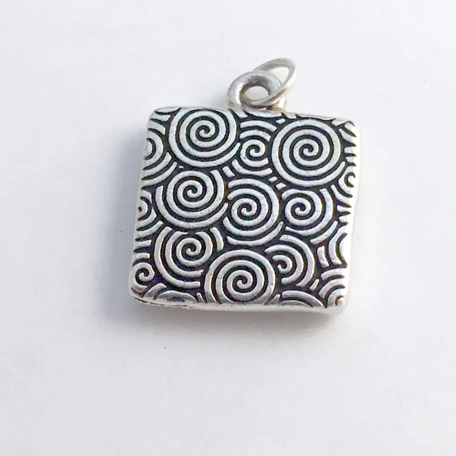Pewter w/ green tree print with sterling silver snowflake pendant-resin-snow