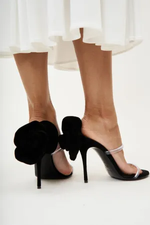 PVC Flower Heel Black Mule