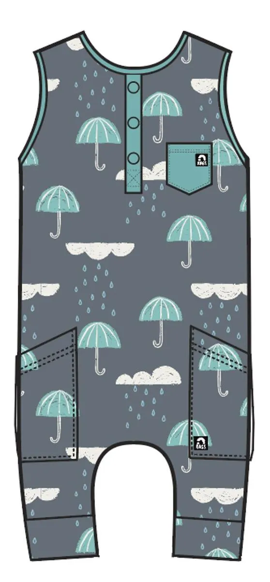 RAGS Tank Henley Capri Chest and Hip Pocket Rag Romper - Rainy Day