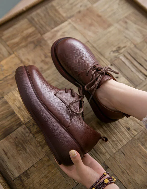 Retro Leather Lace Up Wide Toe Box Platform Shoes