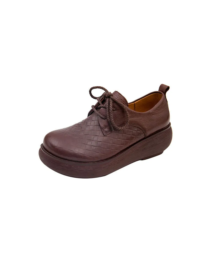 Retro Leather Lace Up Wide Toe Box Platform Shoes