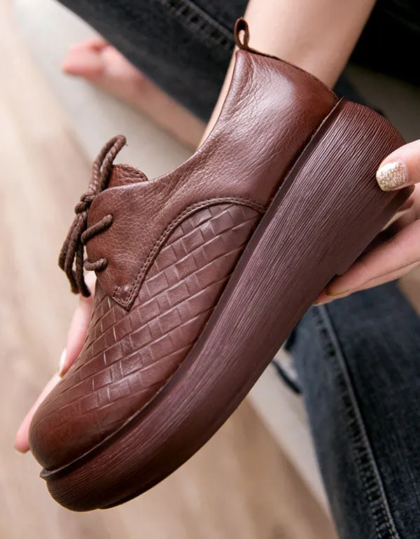 Retro Leather Lace Up Wide Toe Box Platform Shoes