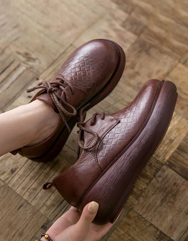 Retro Leather Lace Up Wide Toe Box Platform Shoes