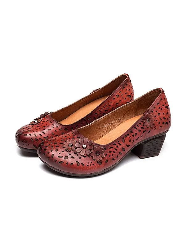Retro Leather Shoes Non-Slip Chunky Heels