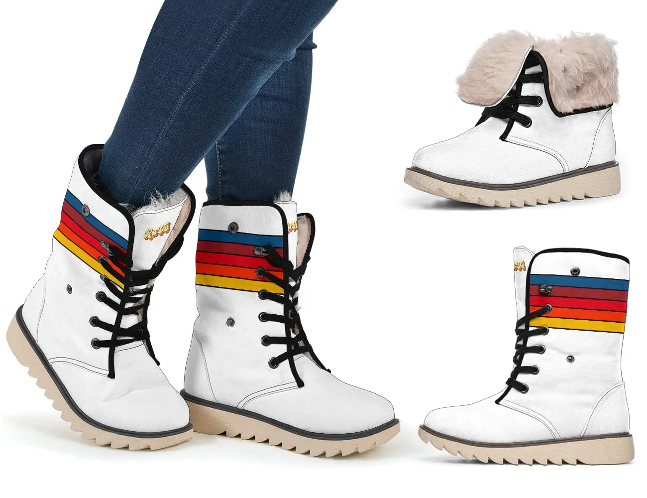 Retro Stripes On White Suede Snow Boots