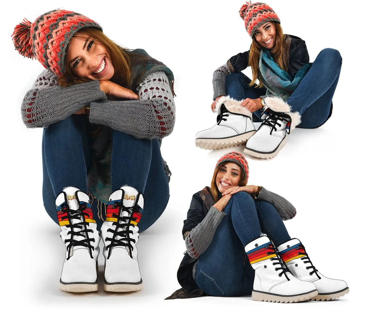 Retro Stripes On White Suede Snow Boots