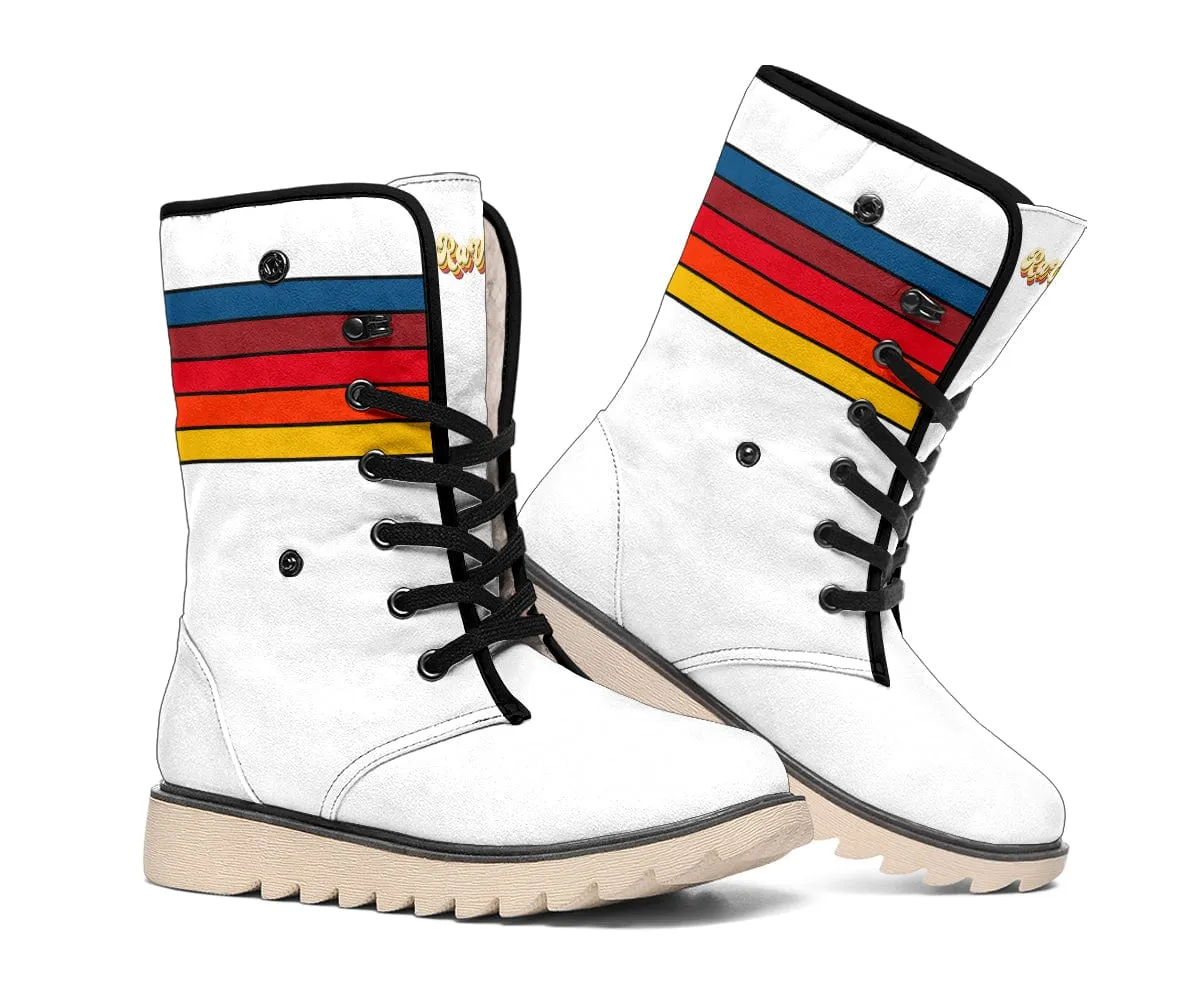 Retro Stripes On White Suede Snow Boots