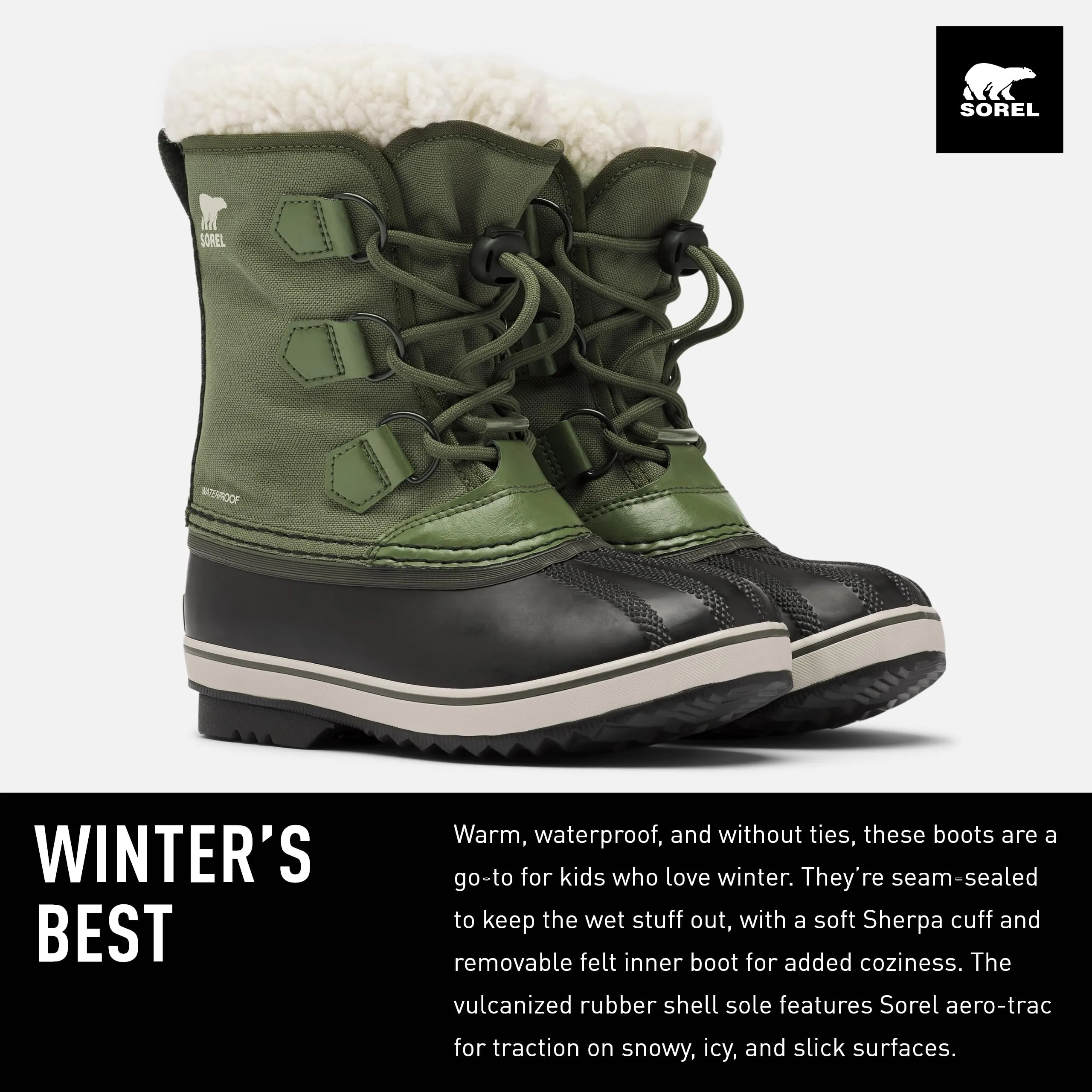 Sorel Kids Yoot Pac Nylon Snow Boots 12 Little Kid Hiker Green