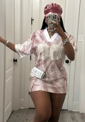 Sporty V-Neck Printed Jersey-Inspired Mini Dress