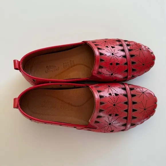 Spring Step- Red Leather Fusaro Loafer-Eyelet-Comfort-Spring- Women’s 37