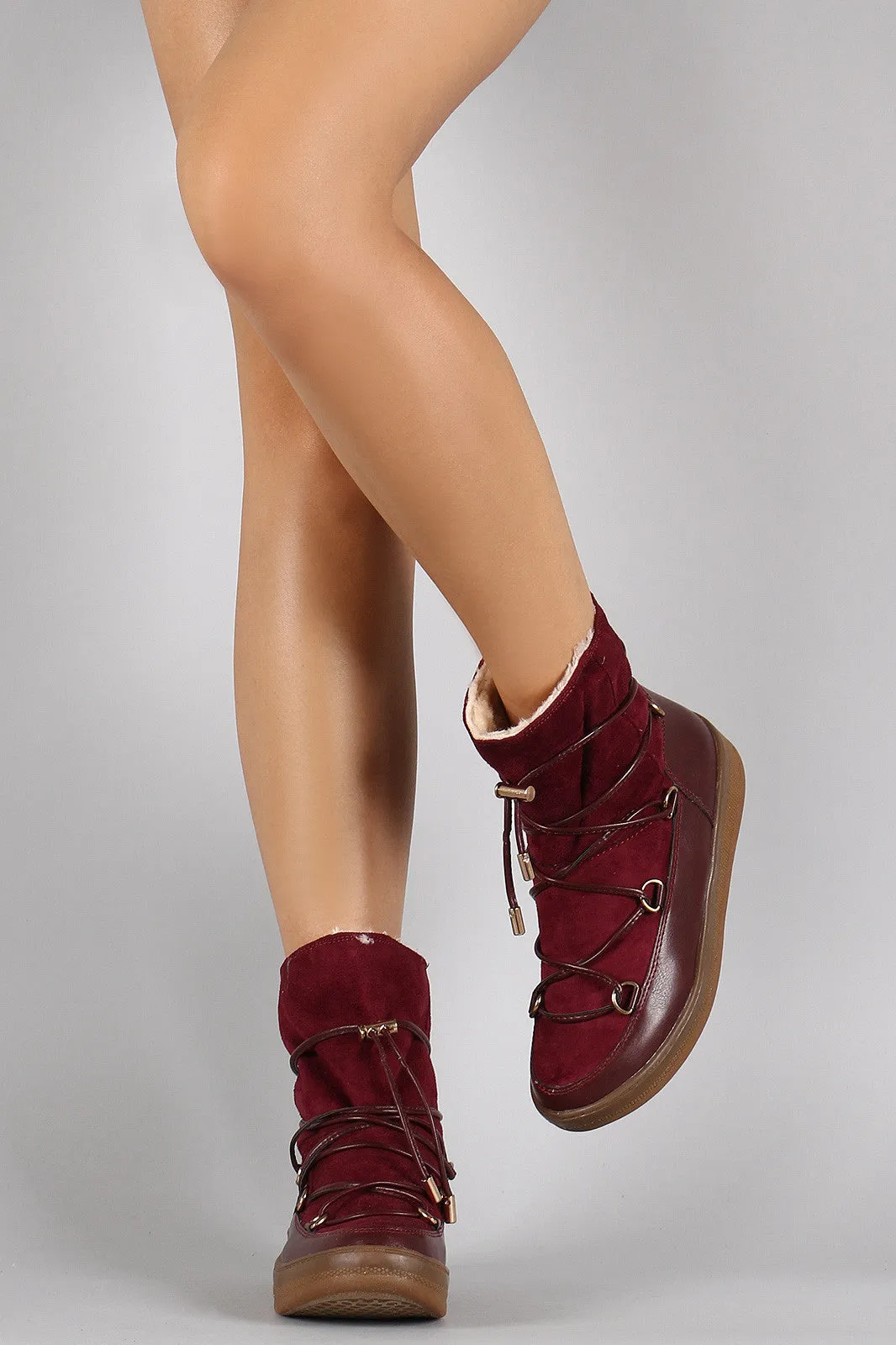 Suede Drawstring Lace Up Snow Ankle Boots