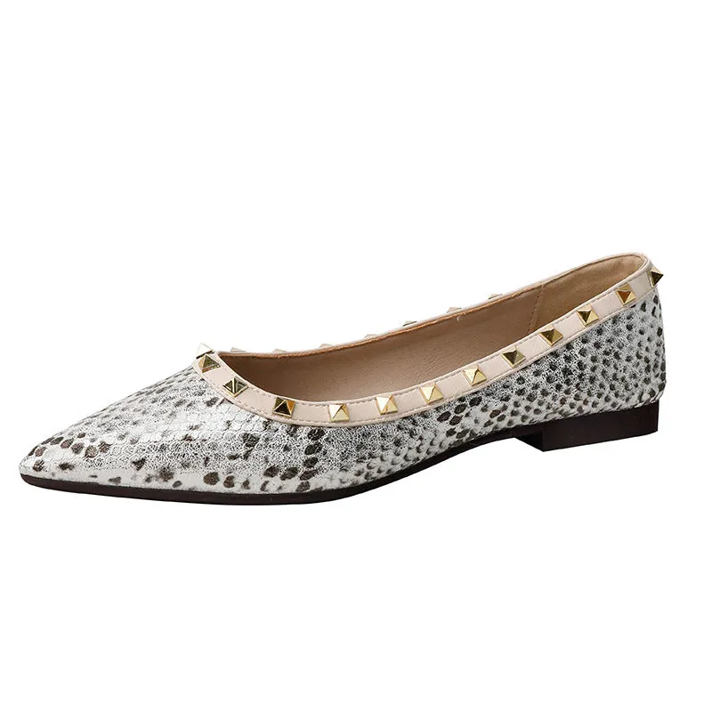 Women's Snakeskin Pattern Shallow Mouth Pointed Toe Flat Shoes